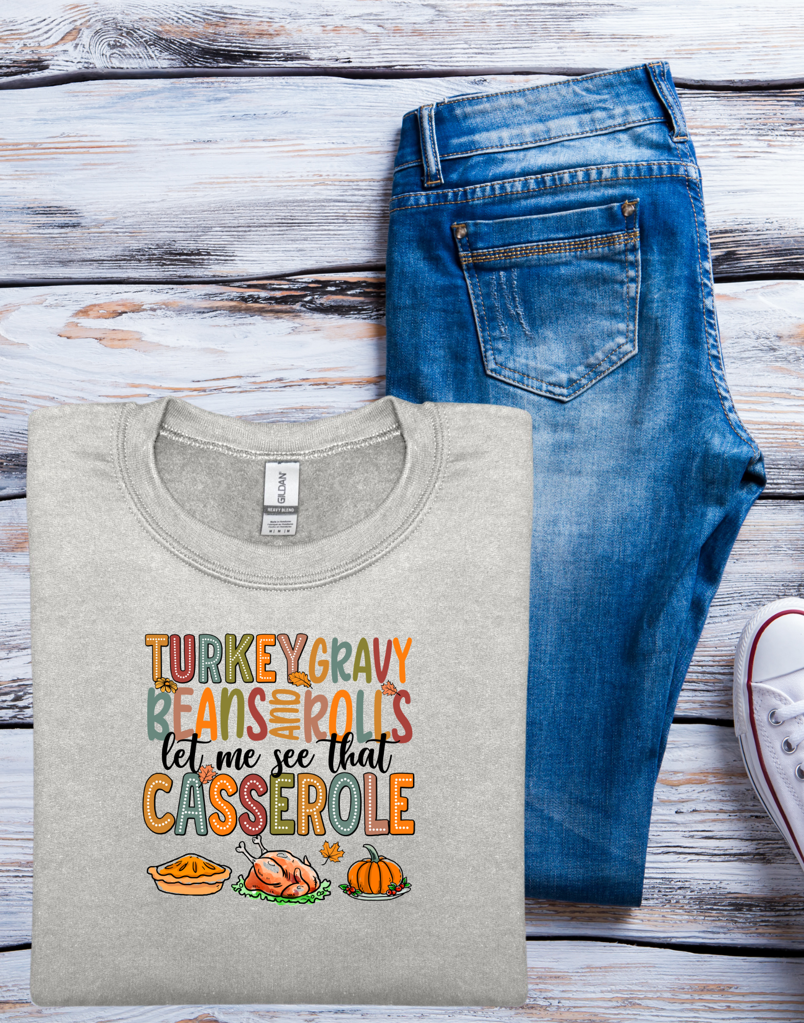 Turkey Gravy Beans & Rolls Thanksgiving Crewneck