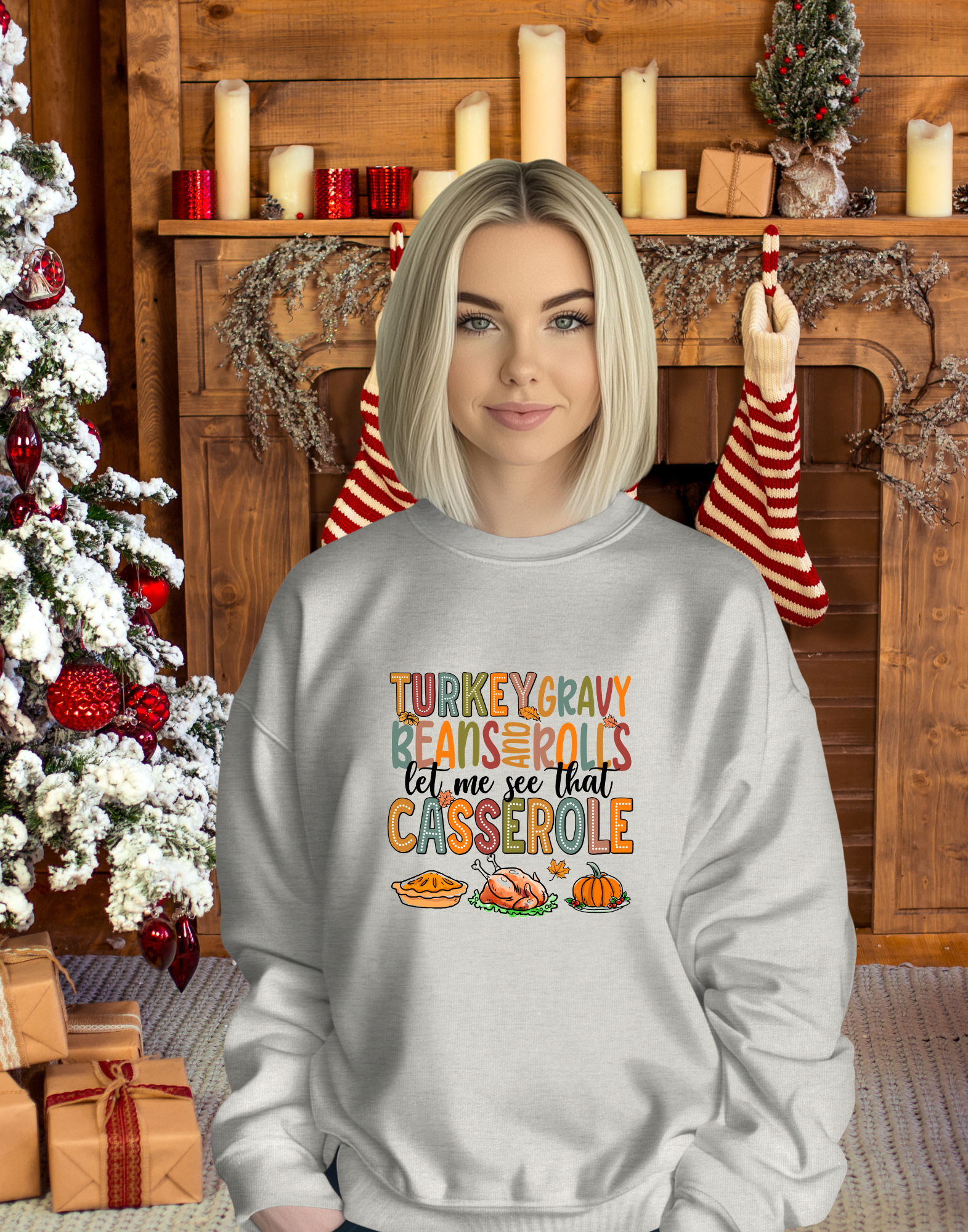 Turkey Gravy Beans & Rolls Thanksgiving Crewneck