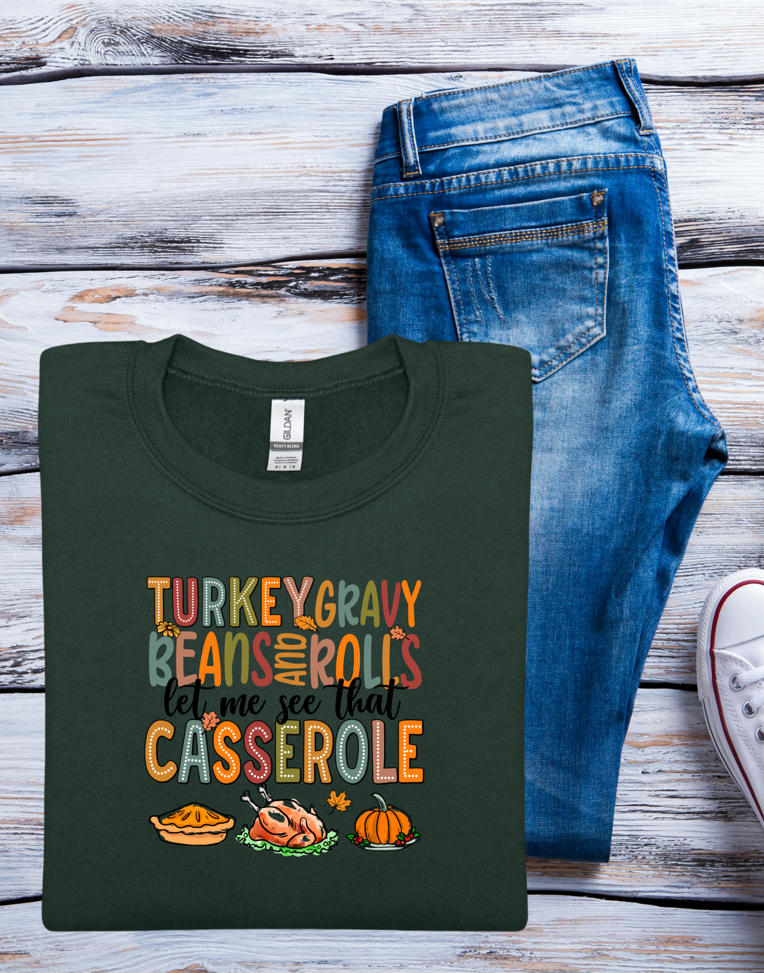 Turkey Gravy Beans & Rolls Thanksgiving Crewneck