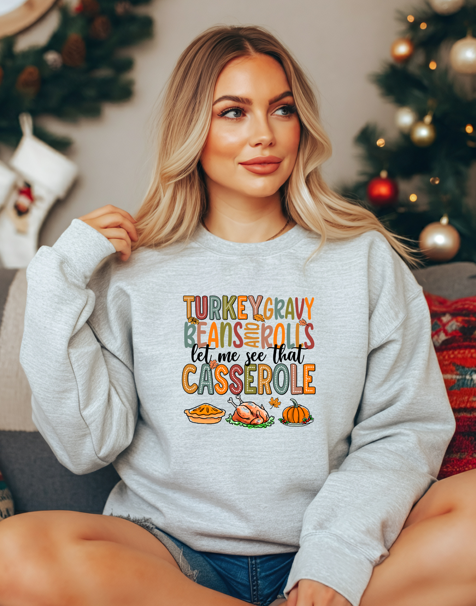 Turkey Gravy Beans & Rolls Thanksgiving Crewneck