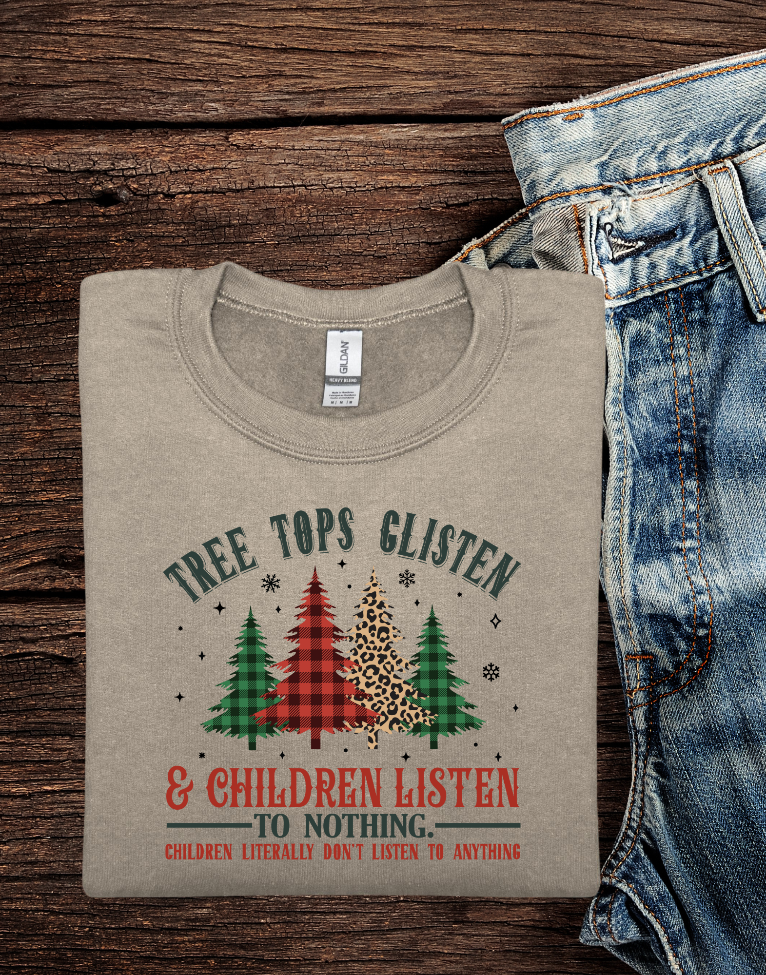 Tree Tops Glisten & Children Listen Christmas Crewneck