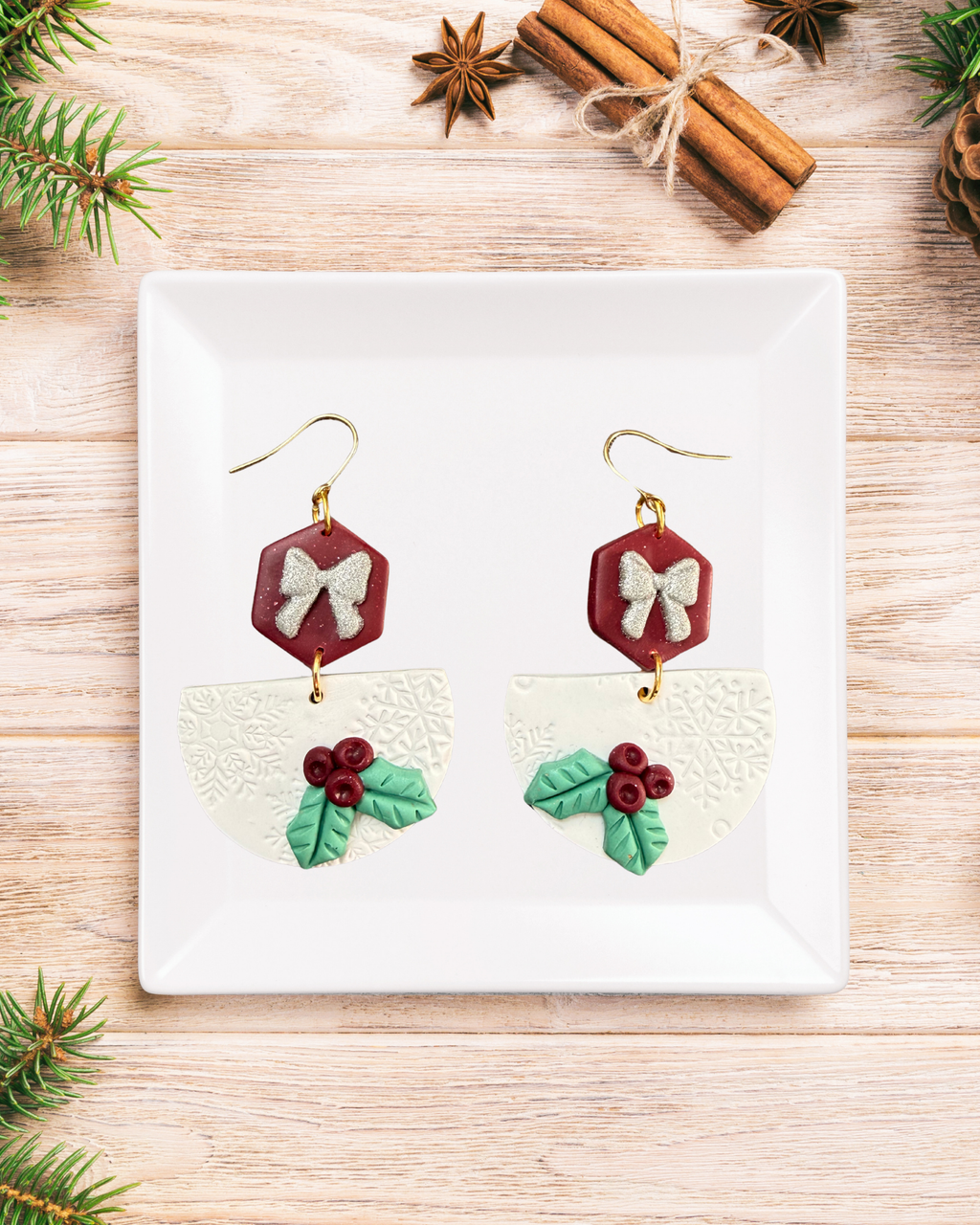 festive earrings for women, Christmas earrings for moms, clay holiday earrings