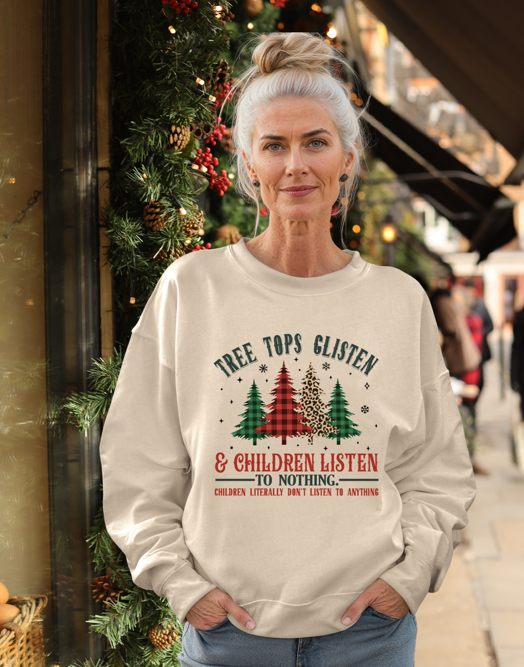 Tree Tops Glisten & Children Listen Christmas Crewneck