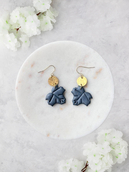 Blue Shimmery Fall Leaf Earrings