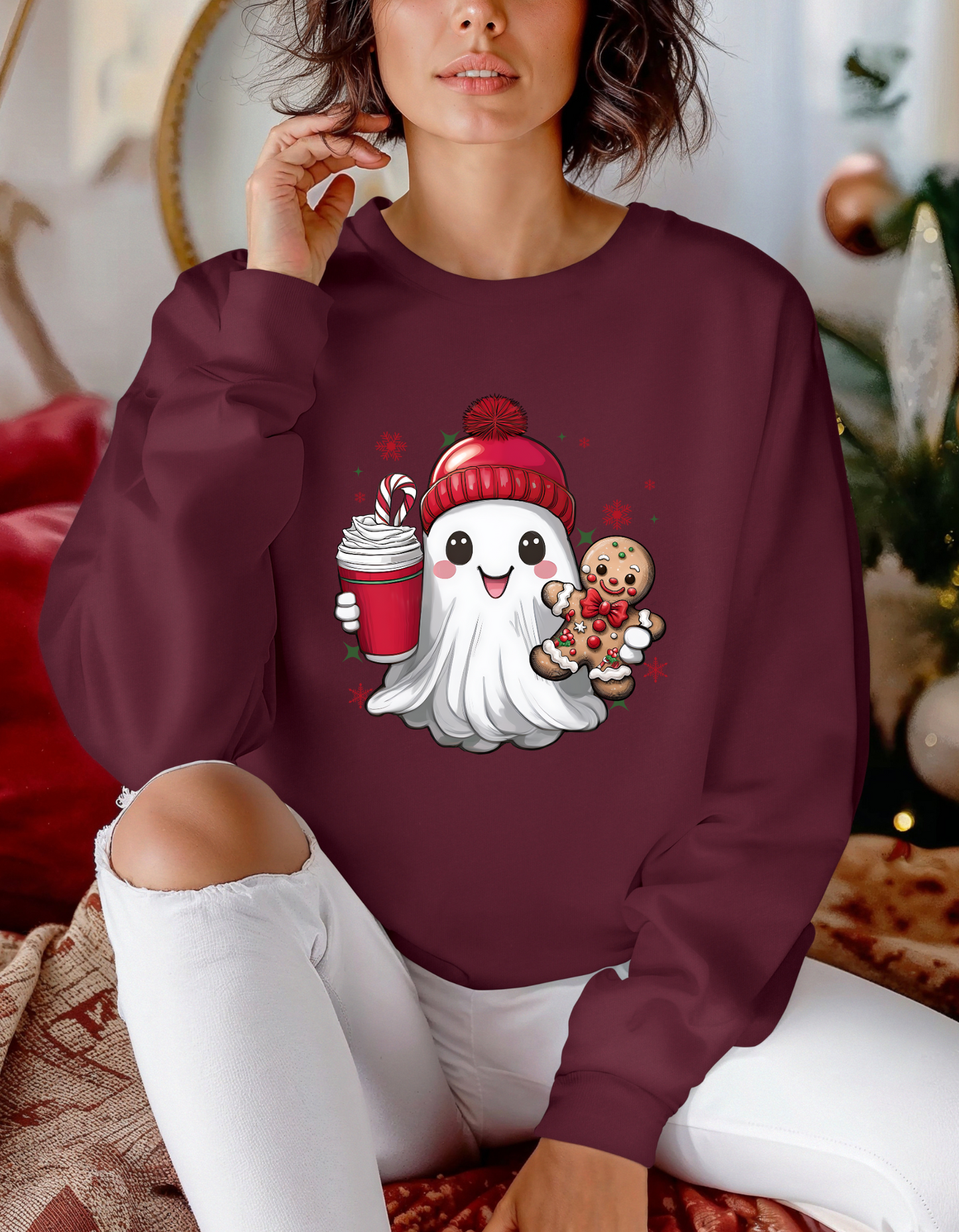 Cute Christmas Ghost Crew Neck