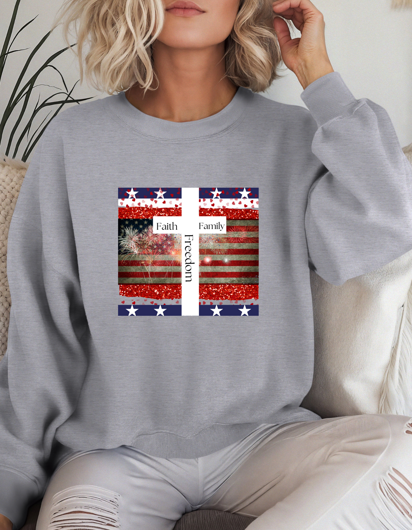 Faith Family & Freedom Patriotic Graphic Crewneck