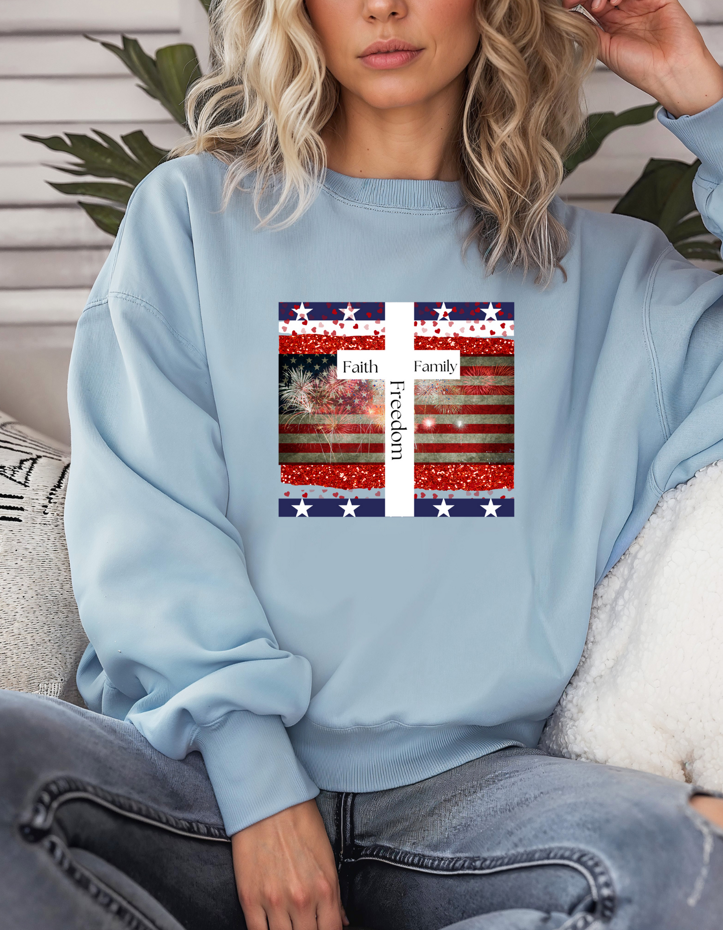 Faith Family & Freedom Patriotic Graphic Crewneck