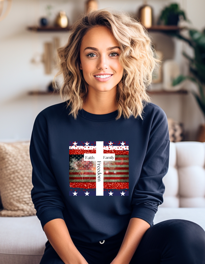 Faith Family & Freedom Patriotic Graphic Crewneck