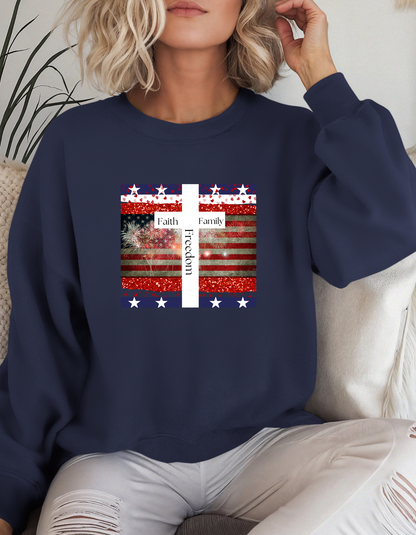 Faith Family & Freedom Patriotic Graphic Crewneck