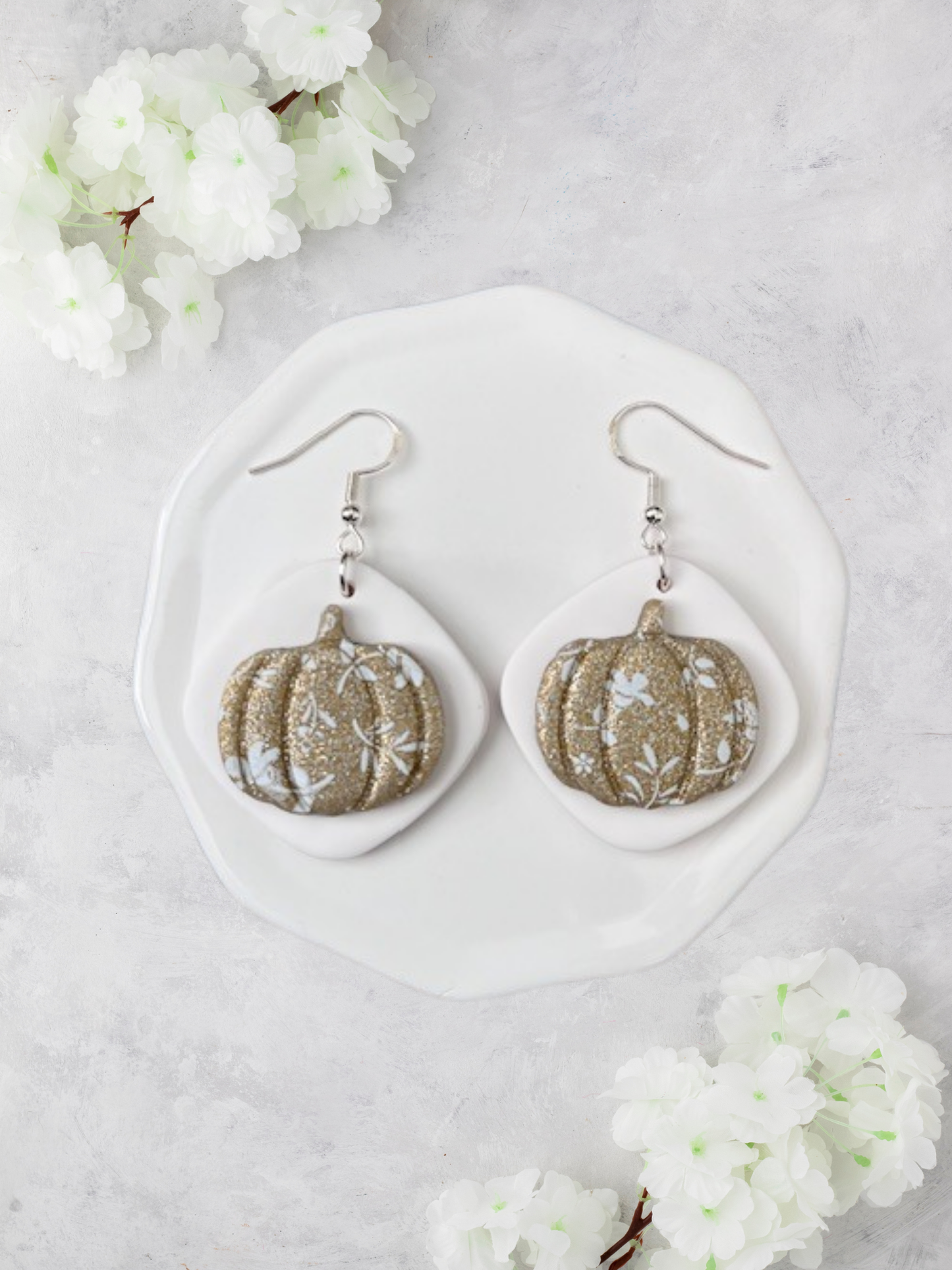 Gold Floral Pumpkin Dangles