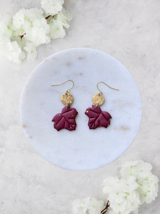 Burgundy Shimmery Fall Leaf Dangles