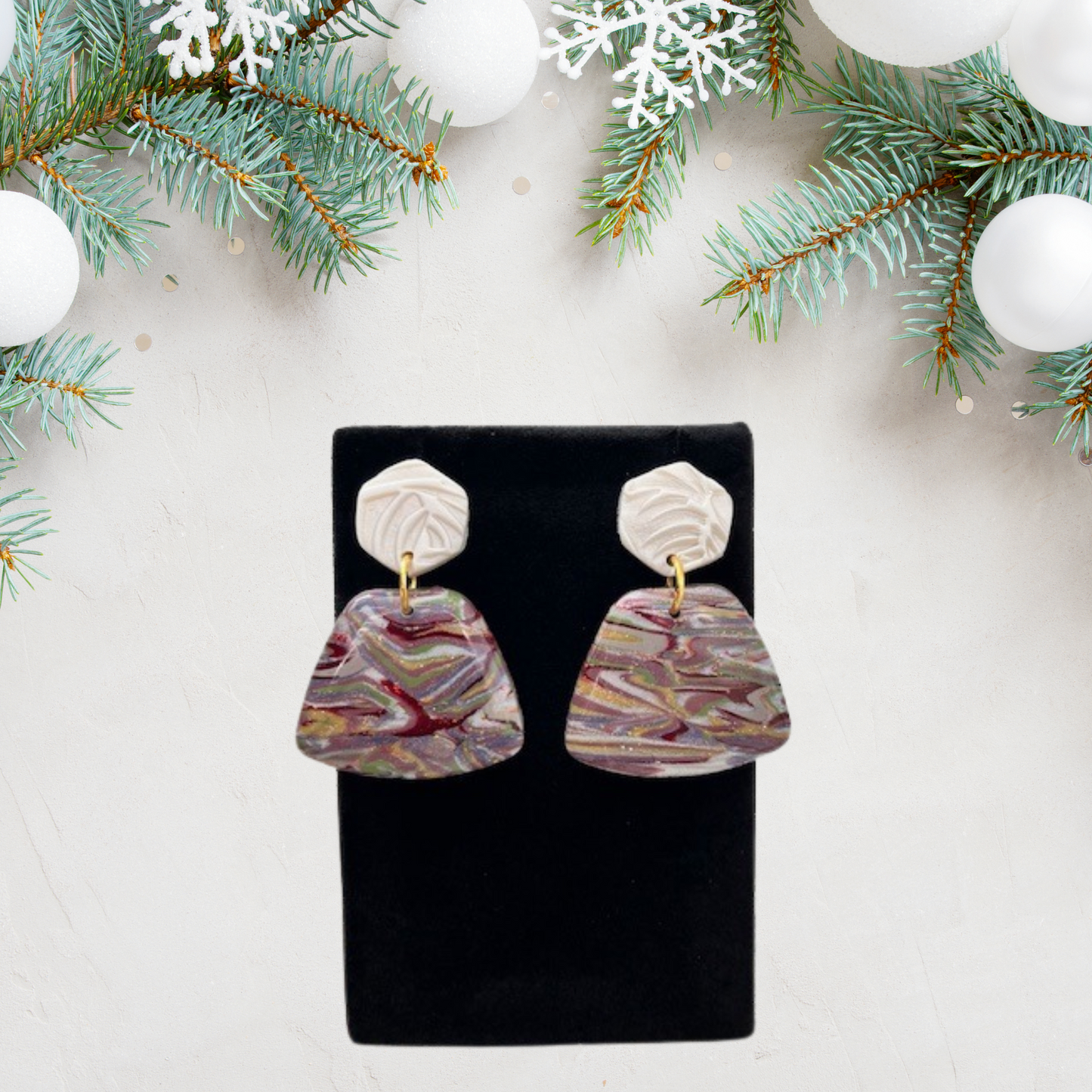 Neutral Winter Marble Dangles